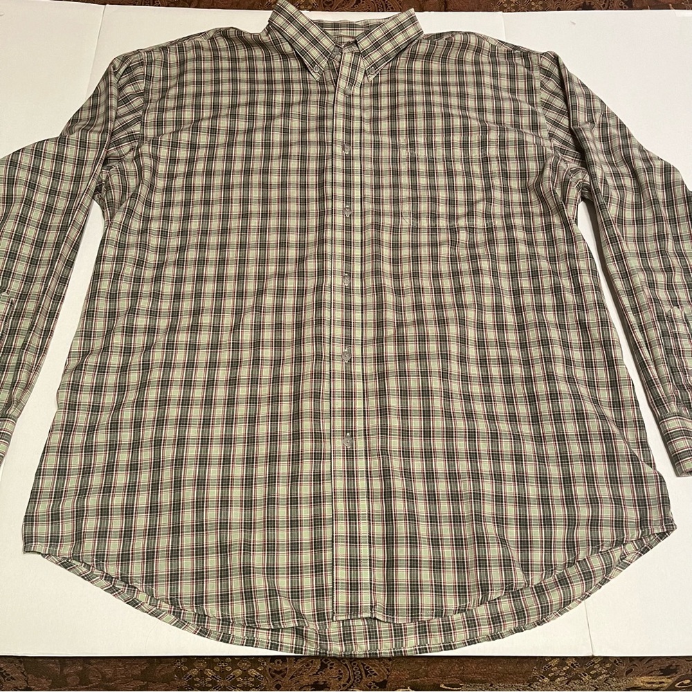 Wrangler Riata Mens SZ XXL Green Red Plaid Long Sleeve Button Front Shirt Pocket